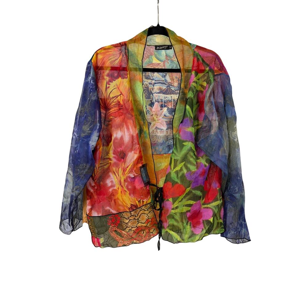 Lee Andersen Multicolor Tie Closure Long Sleeve Kimono Jacket Size LG